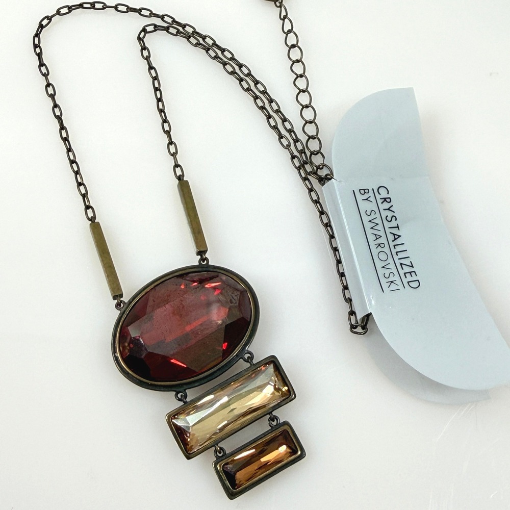 Touchstone Crystal Swarovski Necklace Red Champagne Crystal Pendant Adjustable